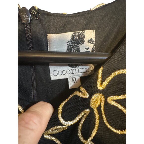 Coconinno Black & Gold Floral Dress Sleeveless Medium - Picture 3 of 6